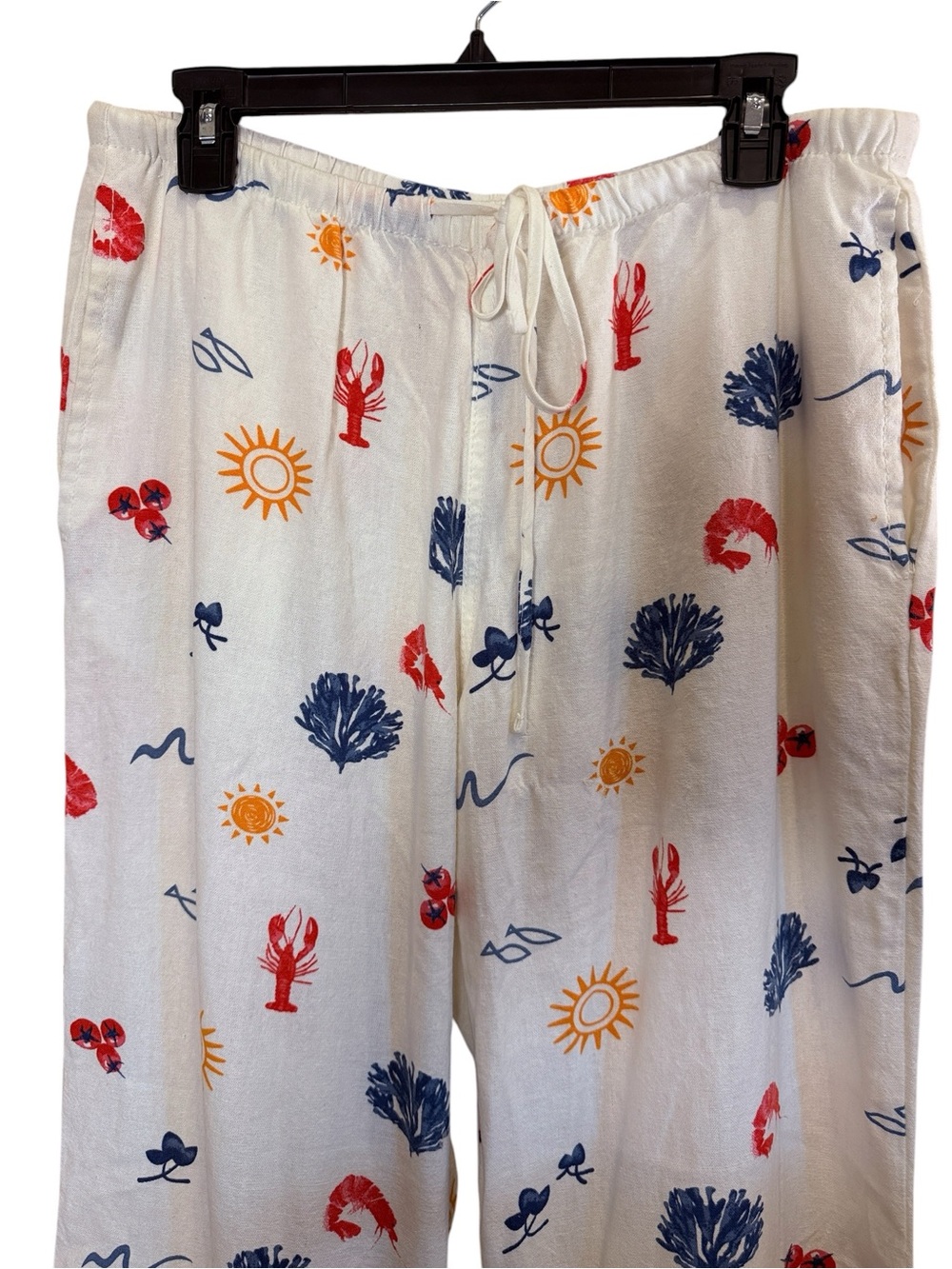 Cali1850 Women’s Wide Leg Cream Beachy Nautical Campy Print Blend Pants sz L - Picture 2 of 11